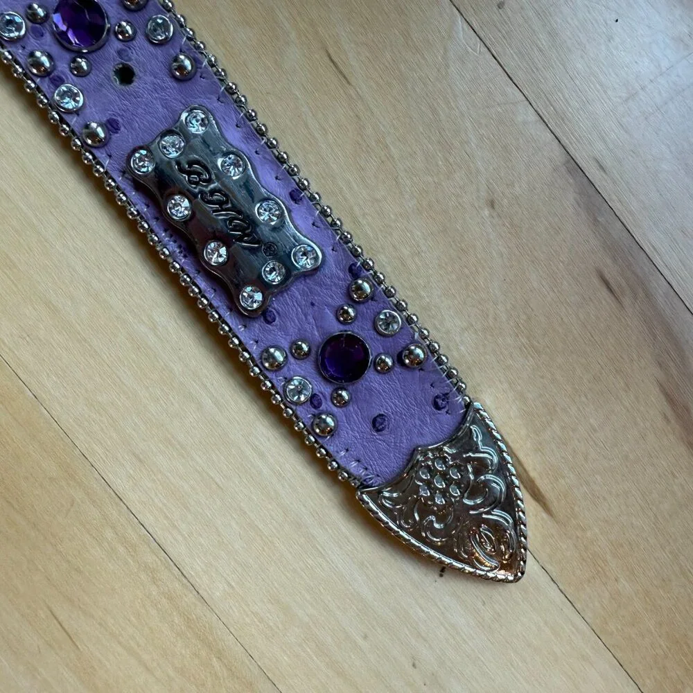 BHW Purple Ostrich Rhinestone Belt